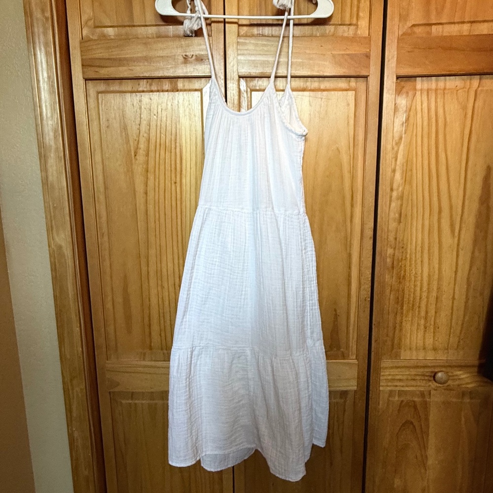 Adorable Time & Tru White BOHO Double Cloth Tiered Midi Dress S 4-6 100% Cotton